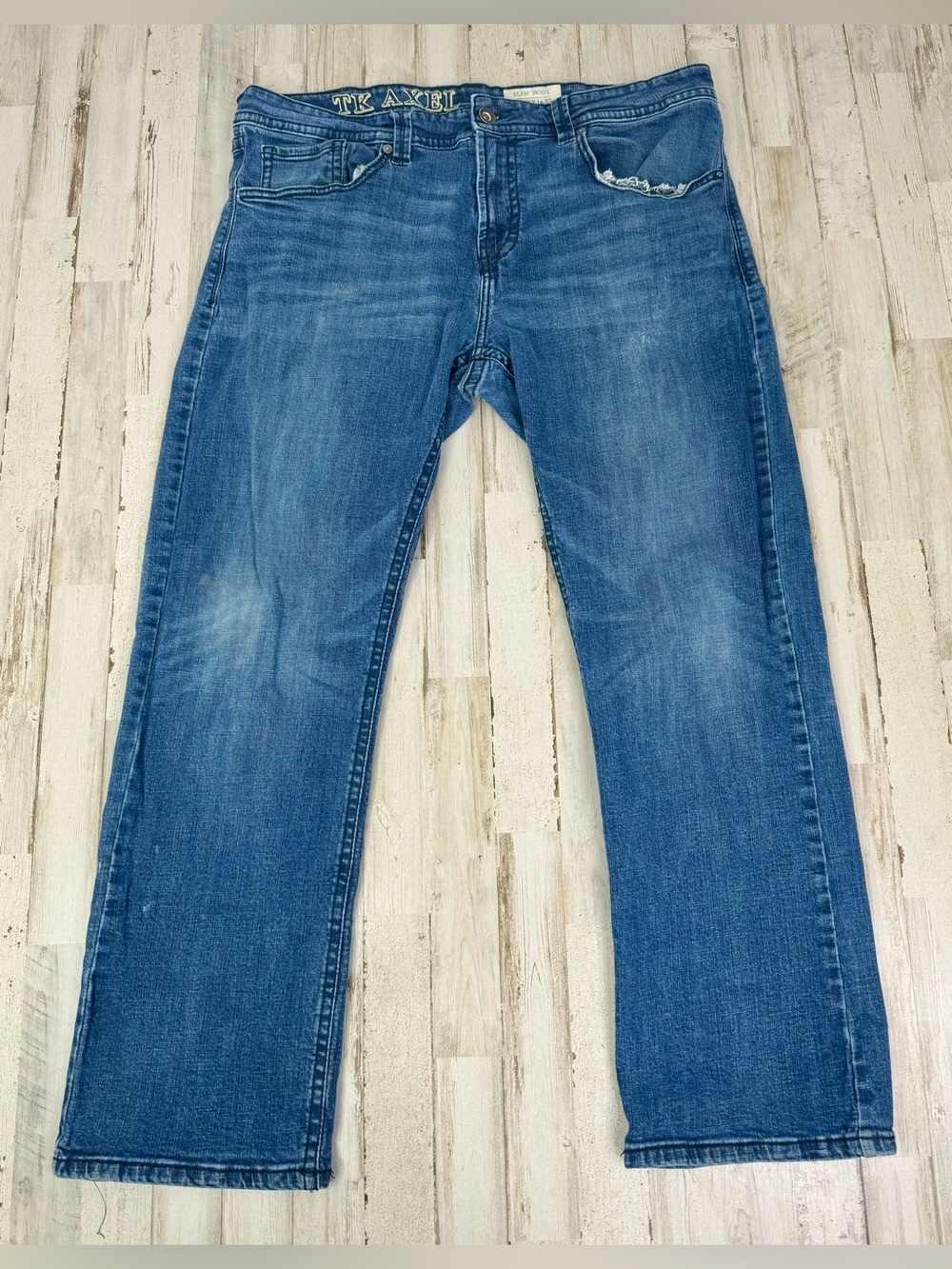 T.K. Axel Slim Boot Jeans Mens 38x31 Blue Denim Embroidery Western - Picture 2 of 12